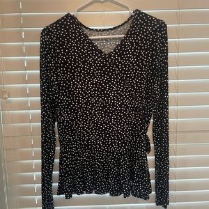 black long sleeve either white poka fits and cross over bow detail